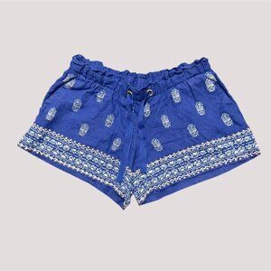 Lilly Pulitzer 100% Linen Blue Printed Shorts Large Boho Style Womens Bottoms